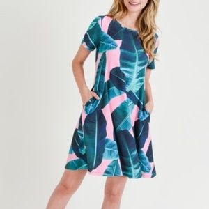 YELETE Banana Leaves Print Fit and Flare Dress A29